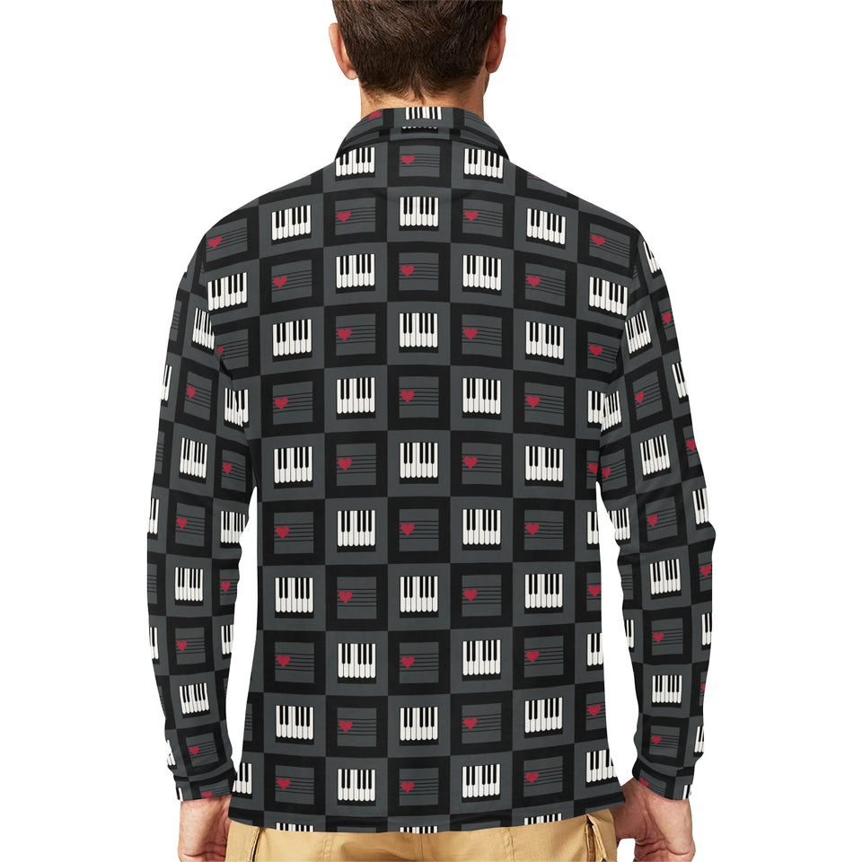 Piano Pattern Print Design 05 Men's Long Sleeve Polo Shirt