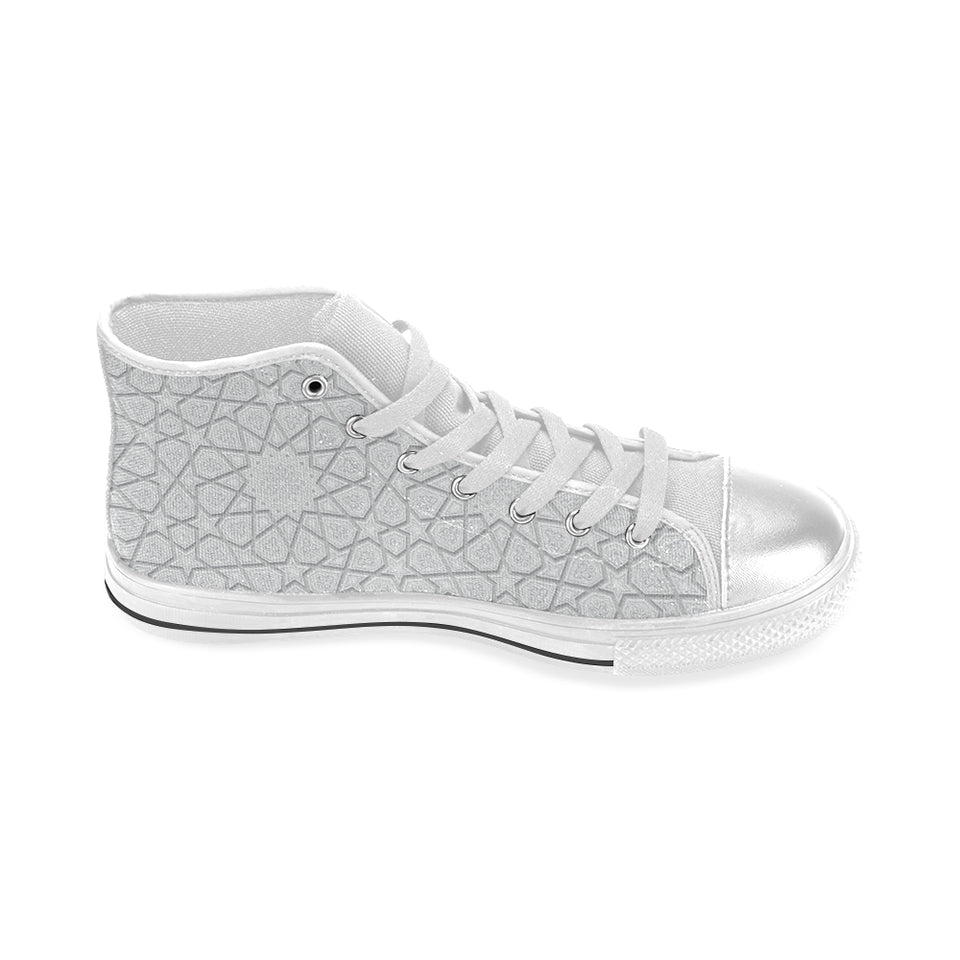 arabic star pattern Women's High Top Canvas Shoes White