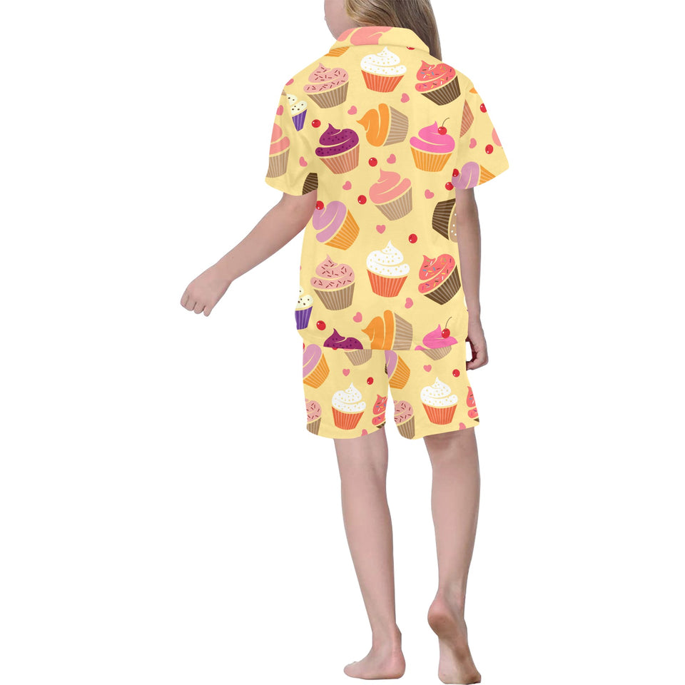 cake cupcake heart cherry pattern Kids' Boys' Girls' V-Neck Short Pajama Set