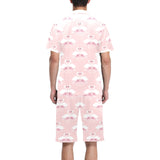 White swan and flower love pattern Men's V-Neck Short Pajama Set