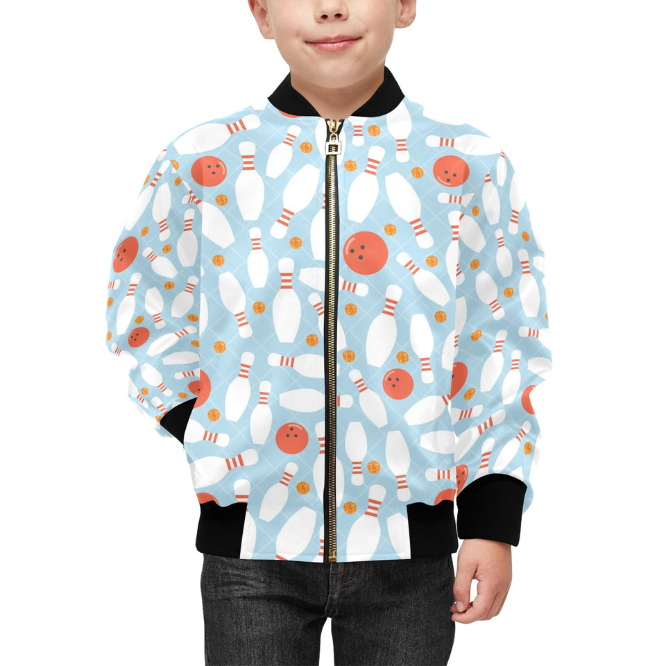 Bowling ball bowling pins blue blackground Kids' Boys' Girls' Bomber Jacket