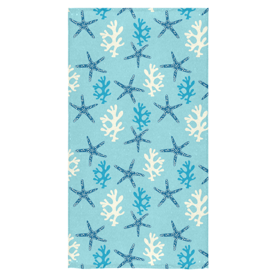 Blue starfish coral reef pattern Bath Towel