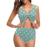 Pig Pattern Print Design 01 Chest Bowknot High Waisted Bikini Swimsuit