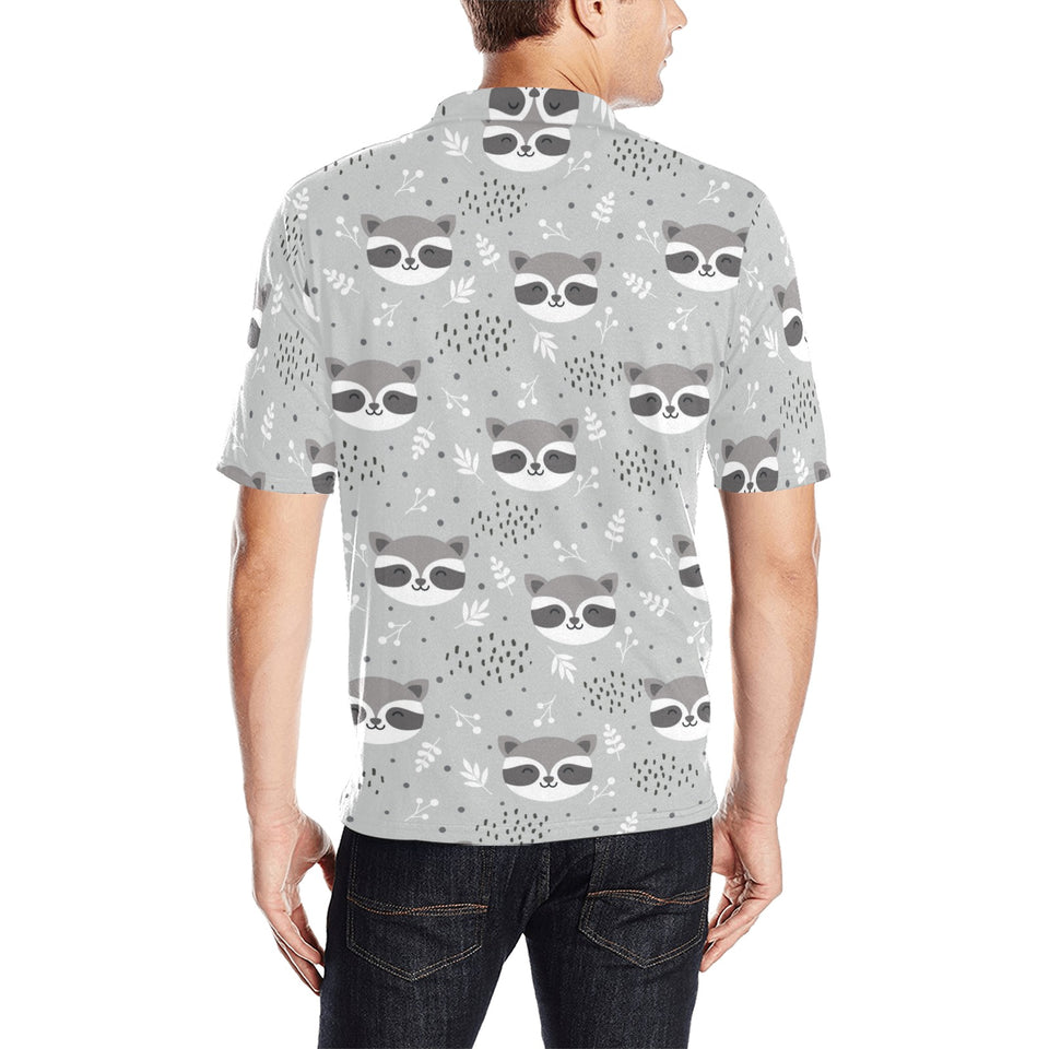 Cute raccoons leaves dot Men's All Over Print Polo Shirt