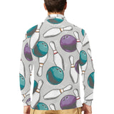 Bowling ball and pin gray background Men's Long Sleeve Polo Shirt