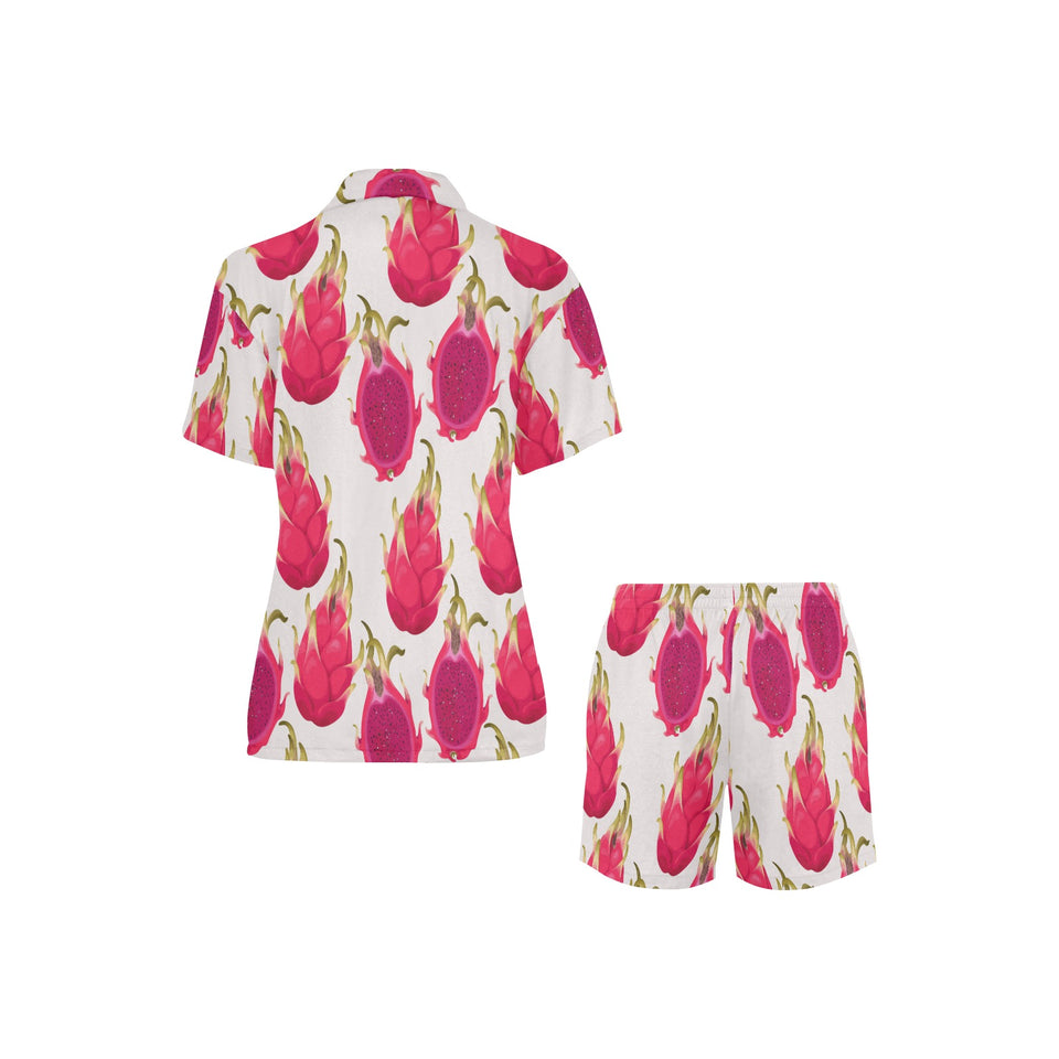 dragon fruits design pattern Women's V-Neck Short Pajama Set