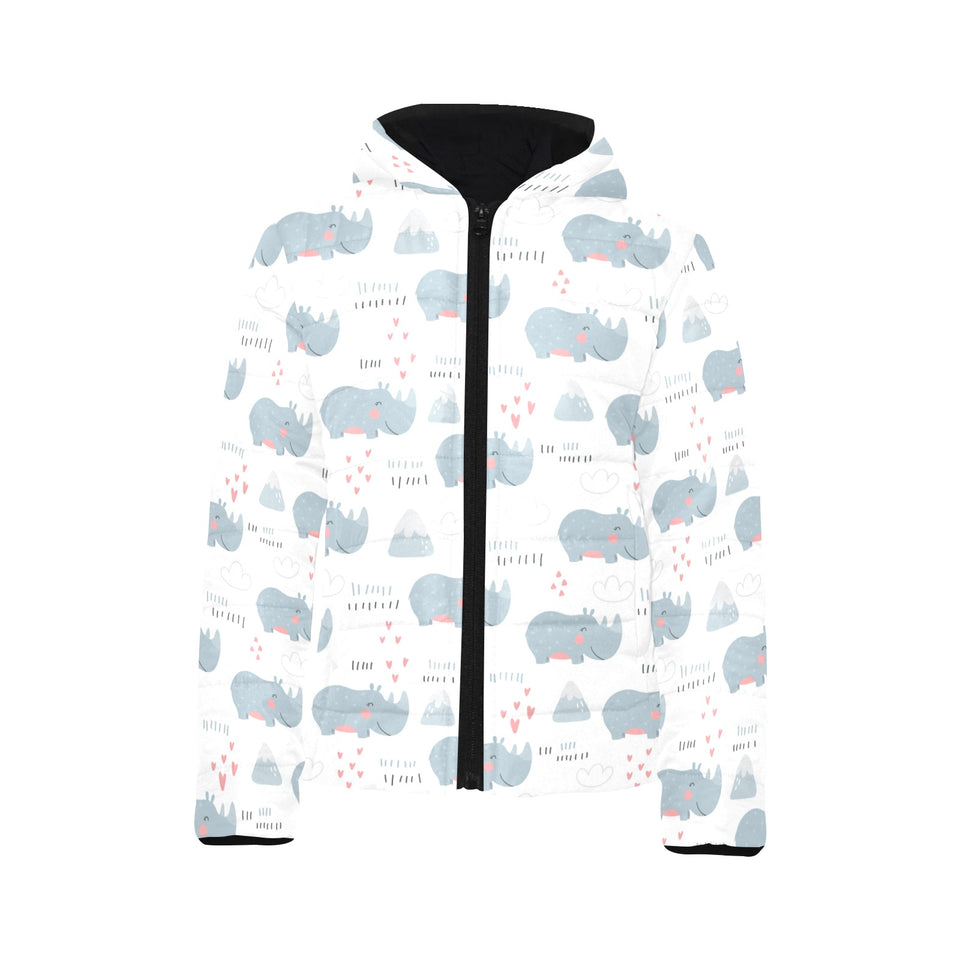 cute rhino heart pattern Kids' Boys' Girls' Padded Hooded Jacket