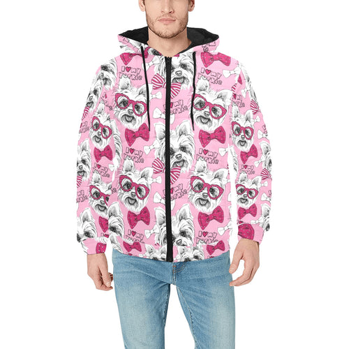 Yorkshire Terrier Pattern Print Design 03 Men's Padded Hooded Jacket