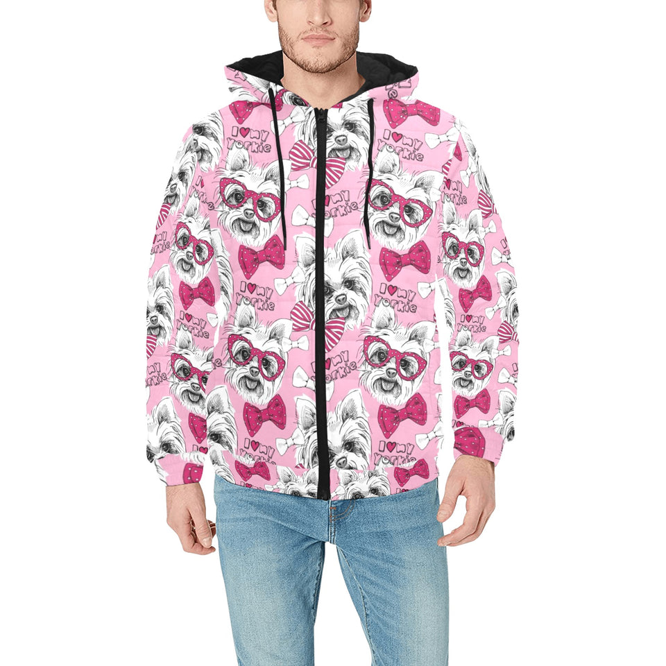 Yorkshire Terrier Pattern Print Design 03 Men's Padded Hooded Jacket