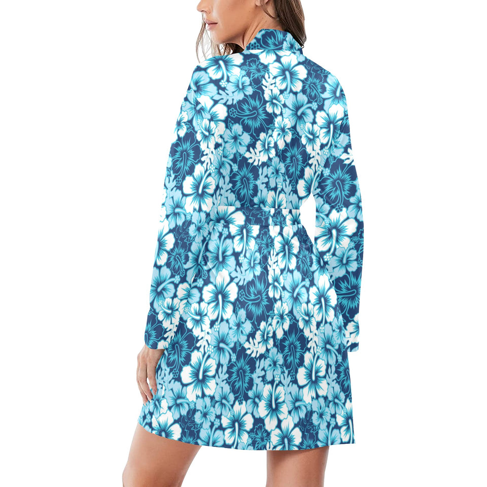 Hibiscus Pattern Print Design 03 Women's Long Sleeve Belted Night Robe