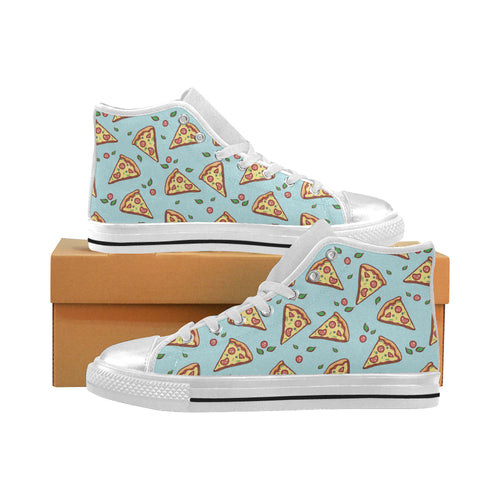 Hand drawn pizza blue background Women's High Top Canvas Shoes White