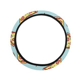Hand drawn pizza blue background Car Steering Wheel Cover