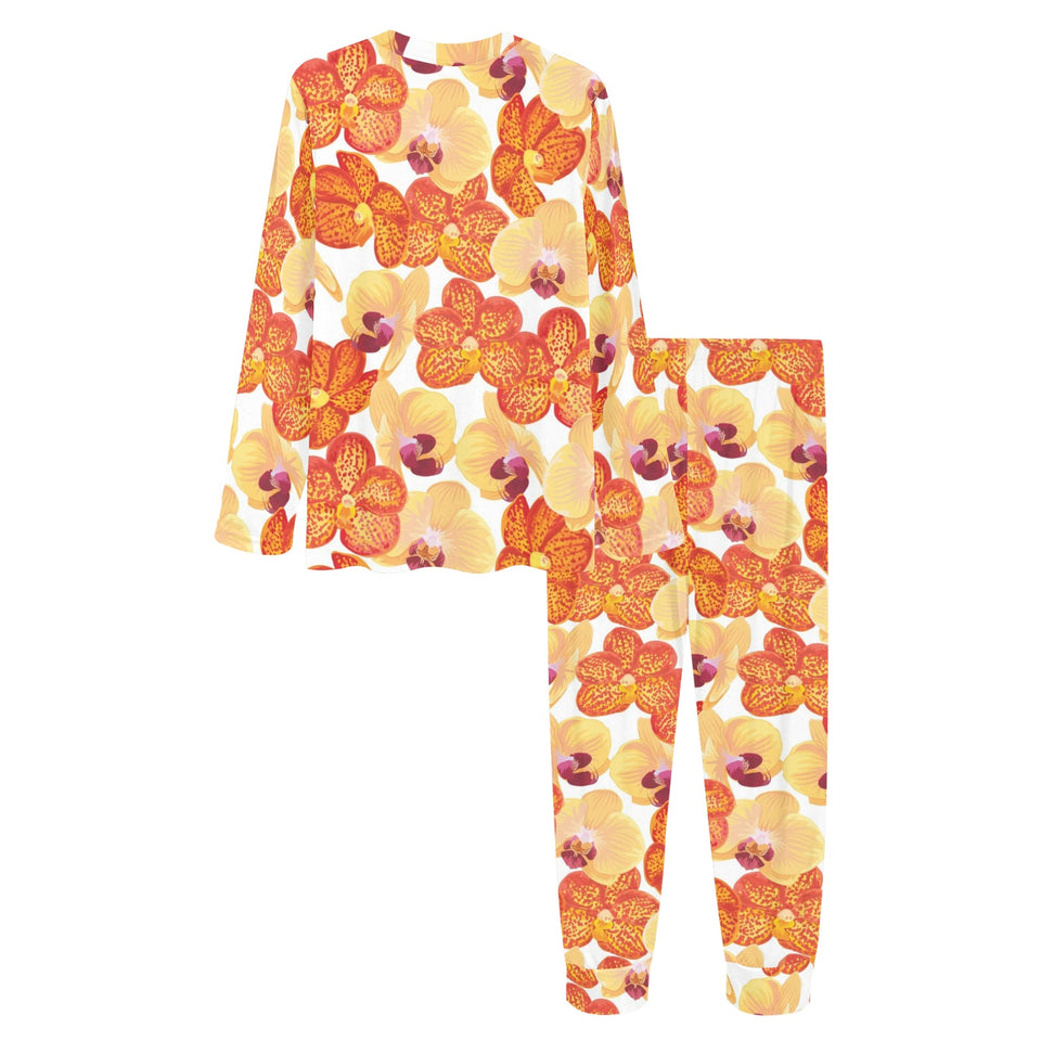 Orange yellow orchid flower pattern background Women's All Over Print Pajama Set