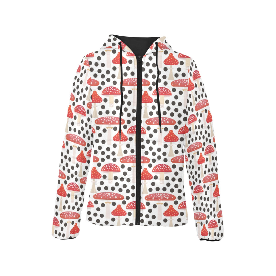 Red mushroom dot pattern Women's Padded Hooded Jacket