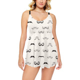 Mustache Beard Pattern Print Design 05 Chest Sexy Pleated Two Piece Swim Dress