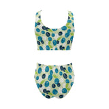 blueberry flower pattern Chest Bowknot High Waisted Bikini Swimsuit