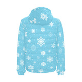 Snowflake pattern blue background Men's Padded Hooded Jacket
