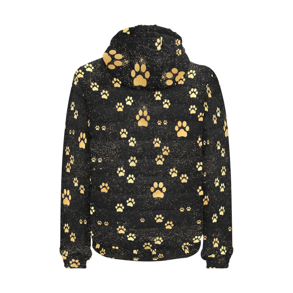 Dog Paws Pattern Print Design 05 Men's Padded Hooded Jacket