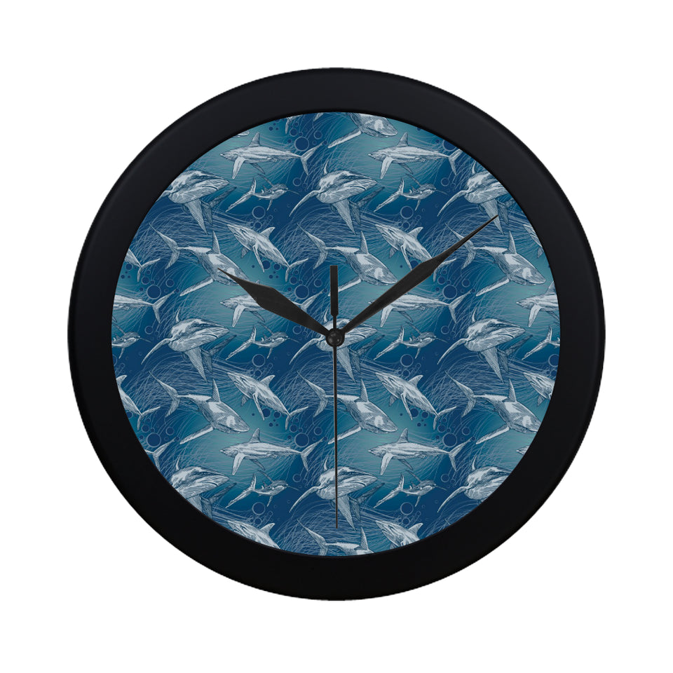 Shark hand drawn Elegant Black Wall Clock