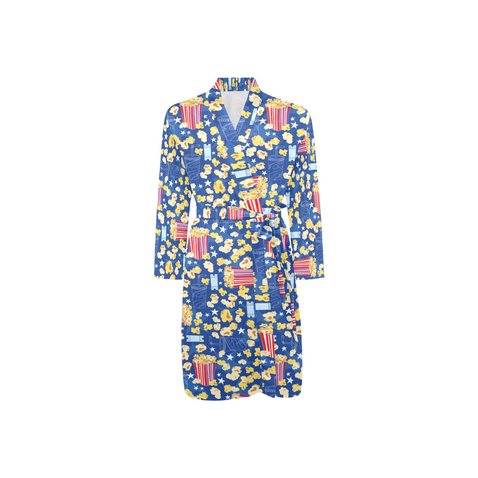 Popcorn Pattern Print Design 01 Men's Long Sleeve Belted Night Robe