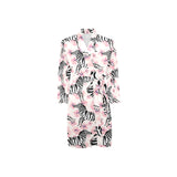 Zebra pink flower background Men's Long Sleeve Belted Night Robe