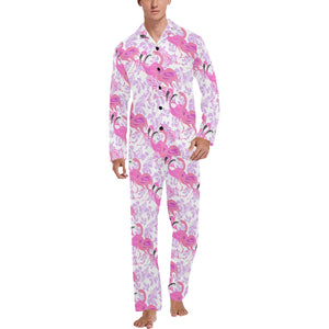 Pink flamingo flower pattern Men's Long Pajama Set