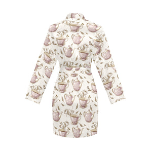 Tea pots Pattern Print Design 03 Women's Long Sleeve Belted Night Robe