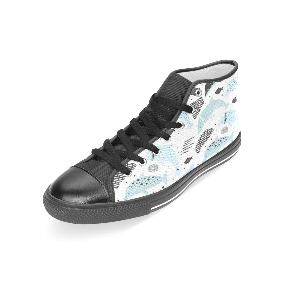 Cute dolphins Childish Style pattern Women's High Top Canvas Shoes Black