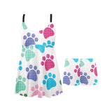 Dog Paws Pattern Print Design 01 Chest Sexy Pleated Two Piece Swim Dress