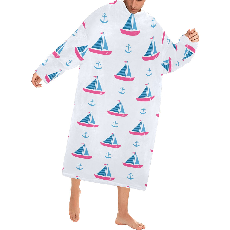 Sailboat anchor pattern Blanket Robe with Sleeves