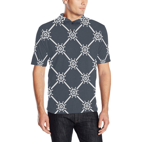 nautical steering wheel rope pattern Men's All Over Print Polo Shirt