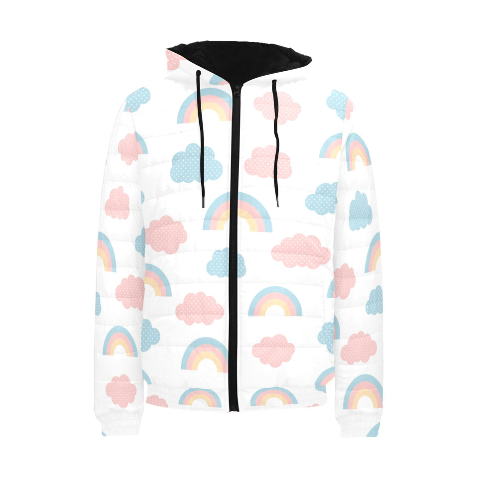 Cute rainbow clound pattern Men's Padded Hooded Jacket
