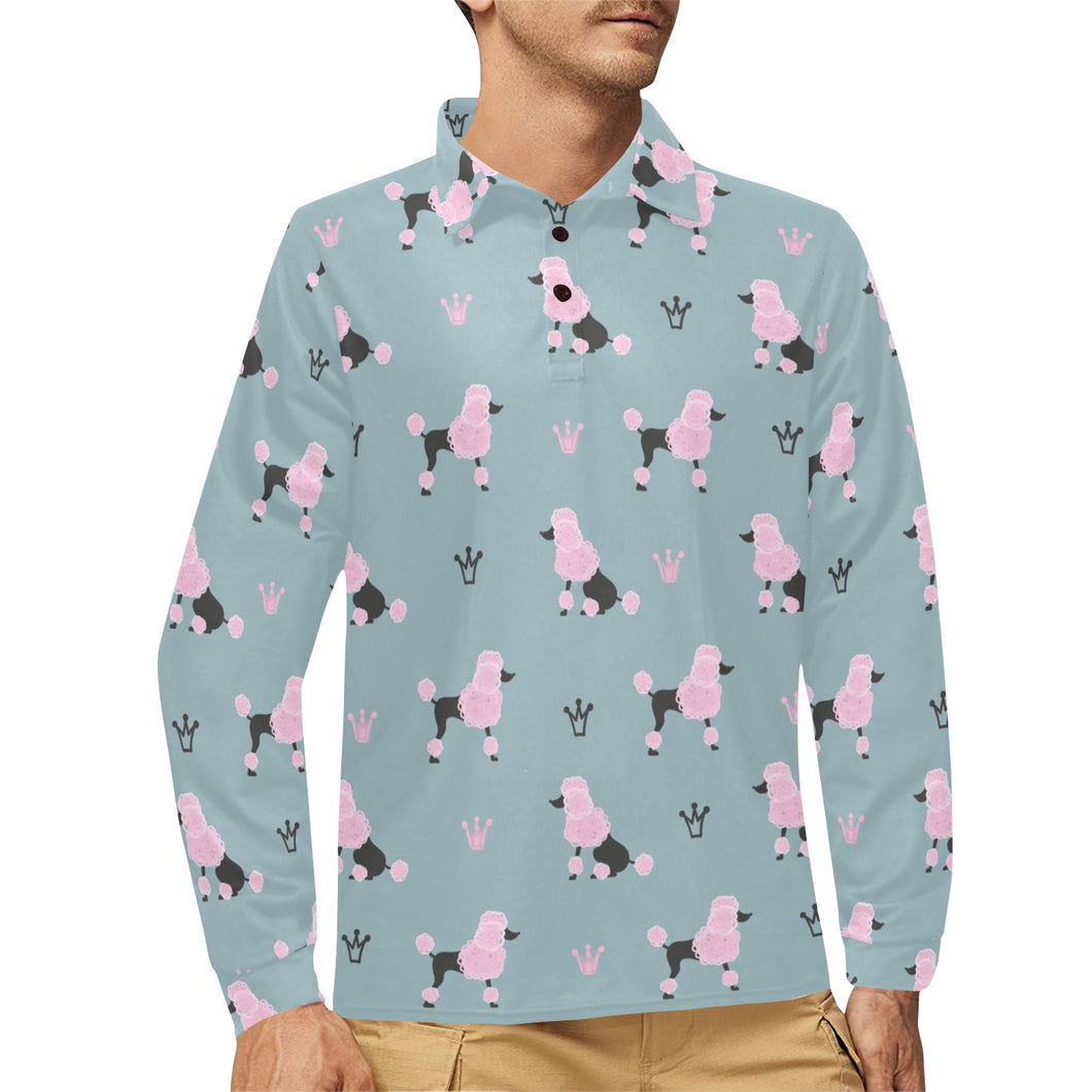 poodle dog pattern Men's Long Sleeve Polo Shirt