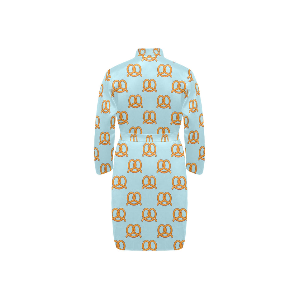 Pretzels Pattern Print Design 03 Men's Long Sleeve Belted Night Robe