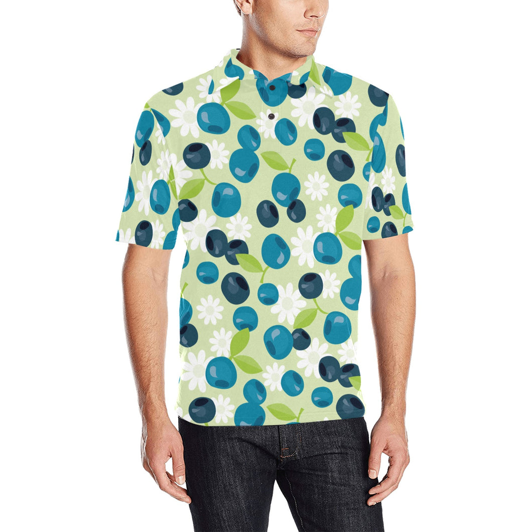 blueberry flower pattern Men's All Over Print Polo Shirt
