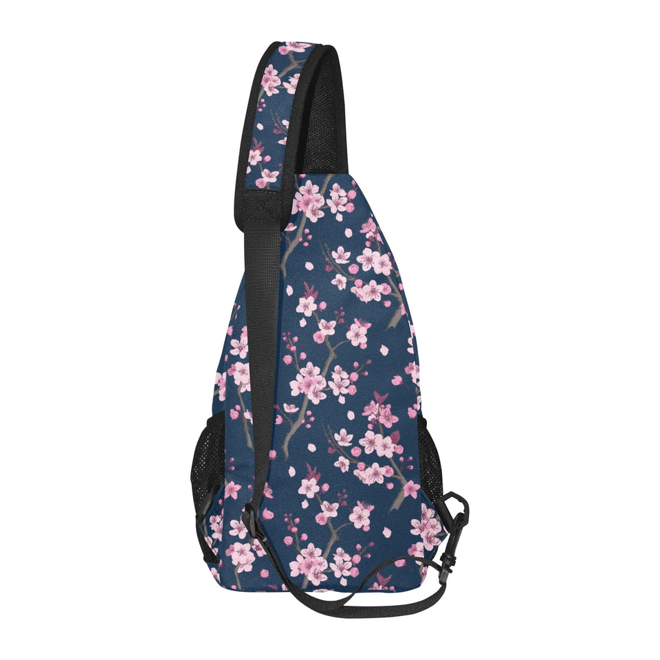 Pink sakura cherry blossom blue background All Over Print Chest Bag