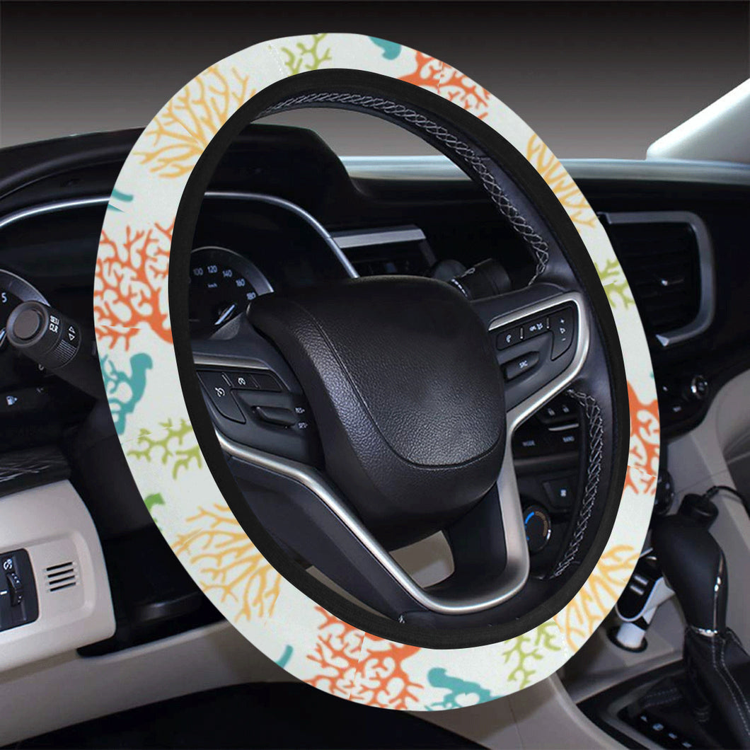 Coral Reef Pattern Print Design 02 Car Steering Wheel Cover