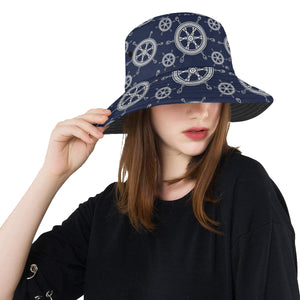 nautical steering wheel design pattern Unisex Bucket Hat