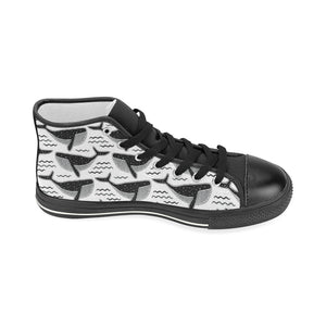 Black whale pattern Women's High Top Canvas Canvas Shoes Black