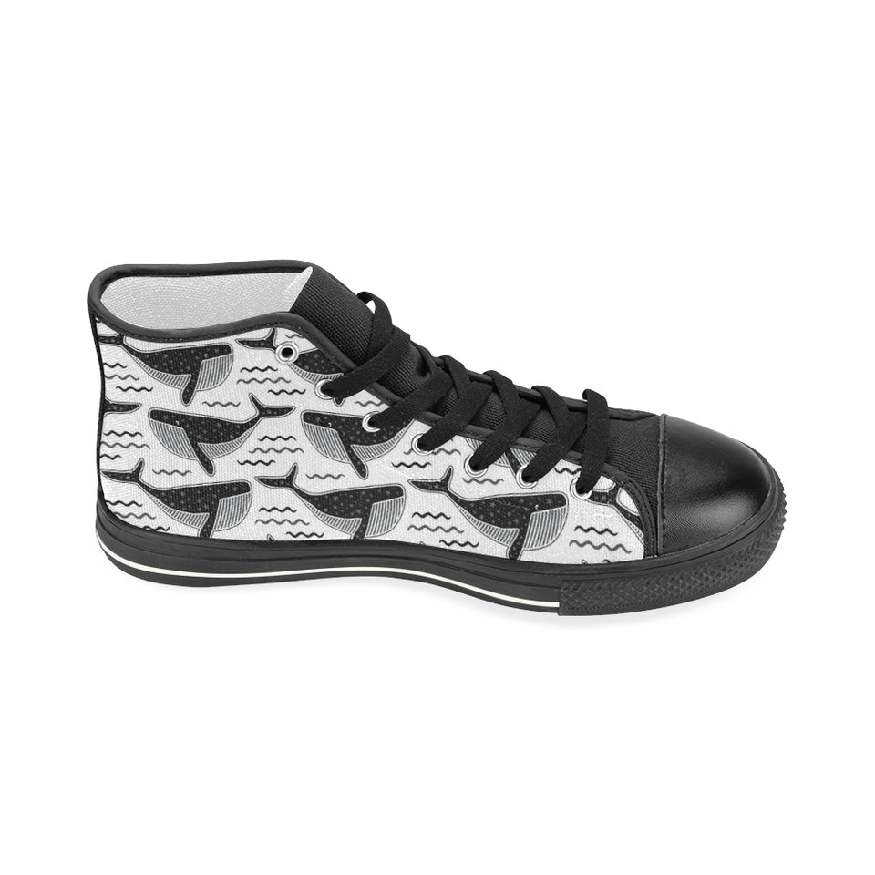 Black whale pattern Women's High Top Canvas Canvas Shoes Black