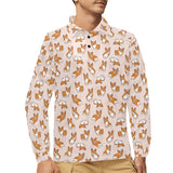 Cute Corgis Pattern pink background Men's Long Sleeve Polo Shirt