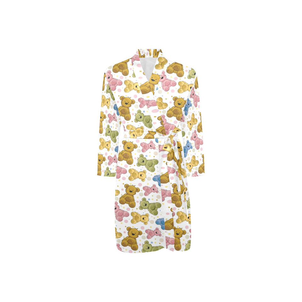 Teddy Bear Pattern Print Design 01 Men's Long Sleeve Belted Night Robe