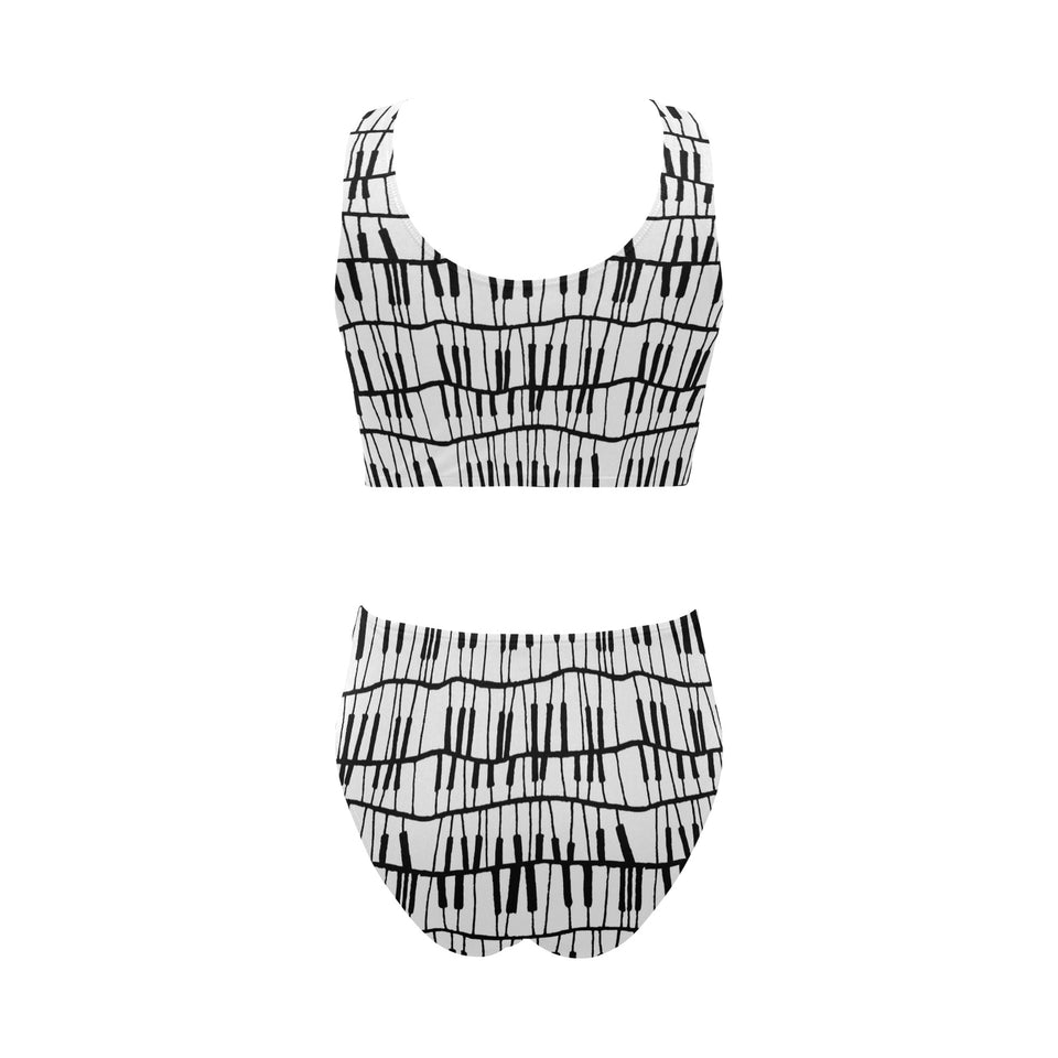 Piano Pattern Print Design 03 Chest Bowknot High Waisted Bikini Swimsuit