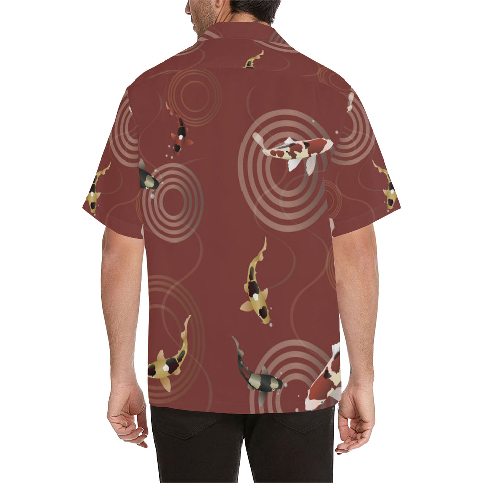 Fancy Carp red background Men's All Over Print Hawaiian Shirt