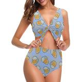 Beer pattern Chest Bowknot High Waisted Bikini Swimsuit