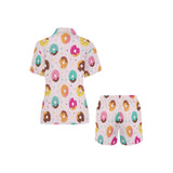 Donut pattern glaze pink background Women's V-Neck Short Pajama Set