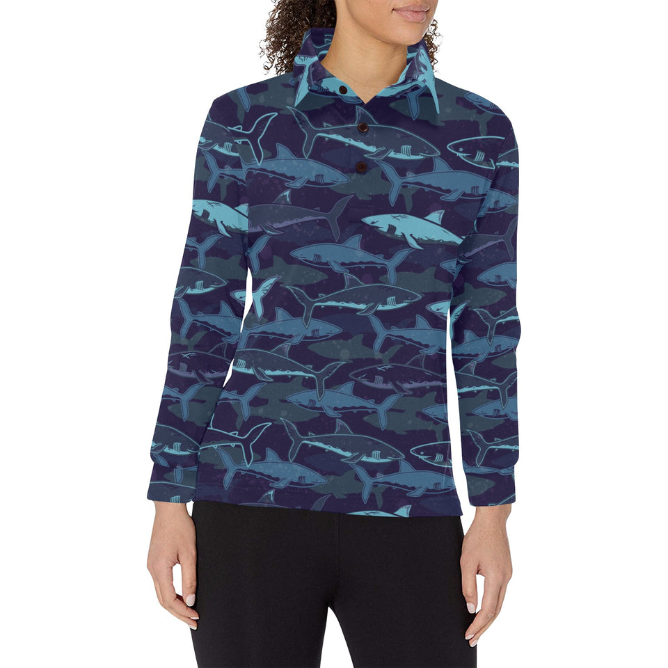 Shark pattern Women's Long Sleeve Polo Shirt