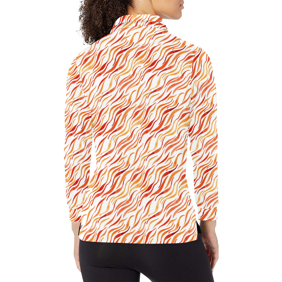 Fire flame watercolor pattern Women's Long Sleeve Polo Shirt