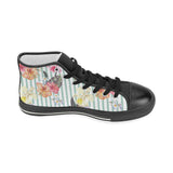 Colorful orchid flower pattern Women's High Top Canvas Shoes Black