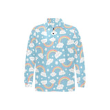 Cute rainbow clound star pattern blue background Men's Long Sleeve Polo Shirt